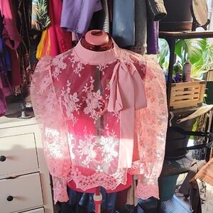 Elegant Women's Pink Lace Blouse